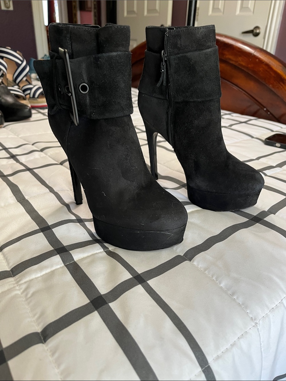 Via Spiga Black Suede High Heel Platform Ankle Boots 5